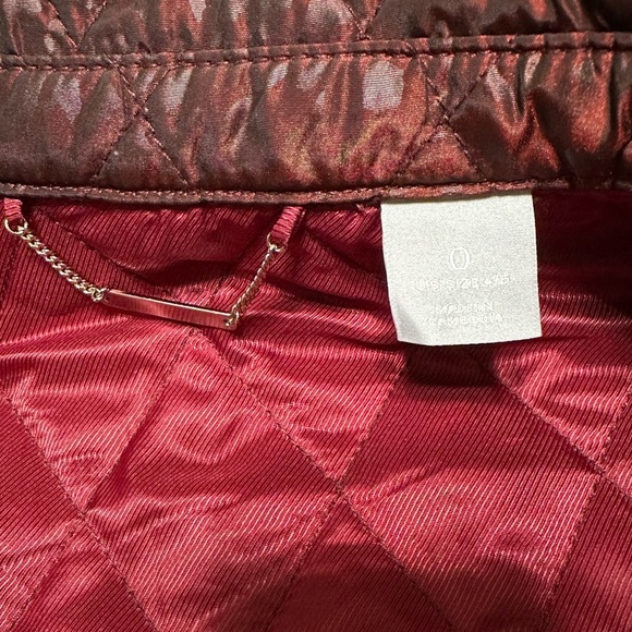 Chico’s Long Quilted Animal Print Coat in Deep Red, Size 0 (fits Size 4) - Picture 11 of 11